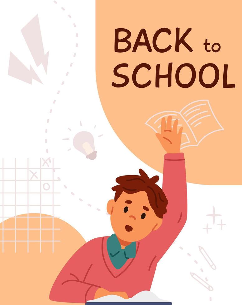 Back to school banner with flat illustrations of backpacks and school supplies. vector