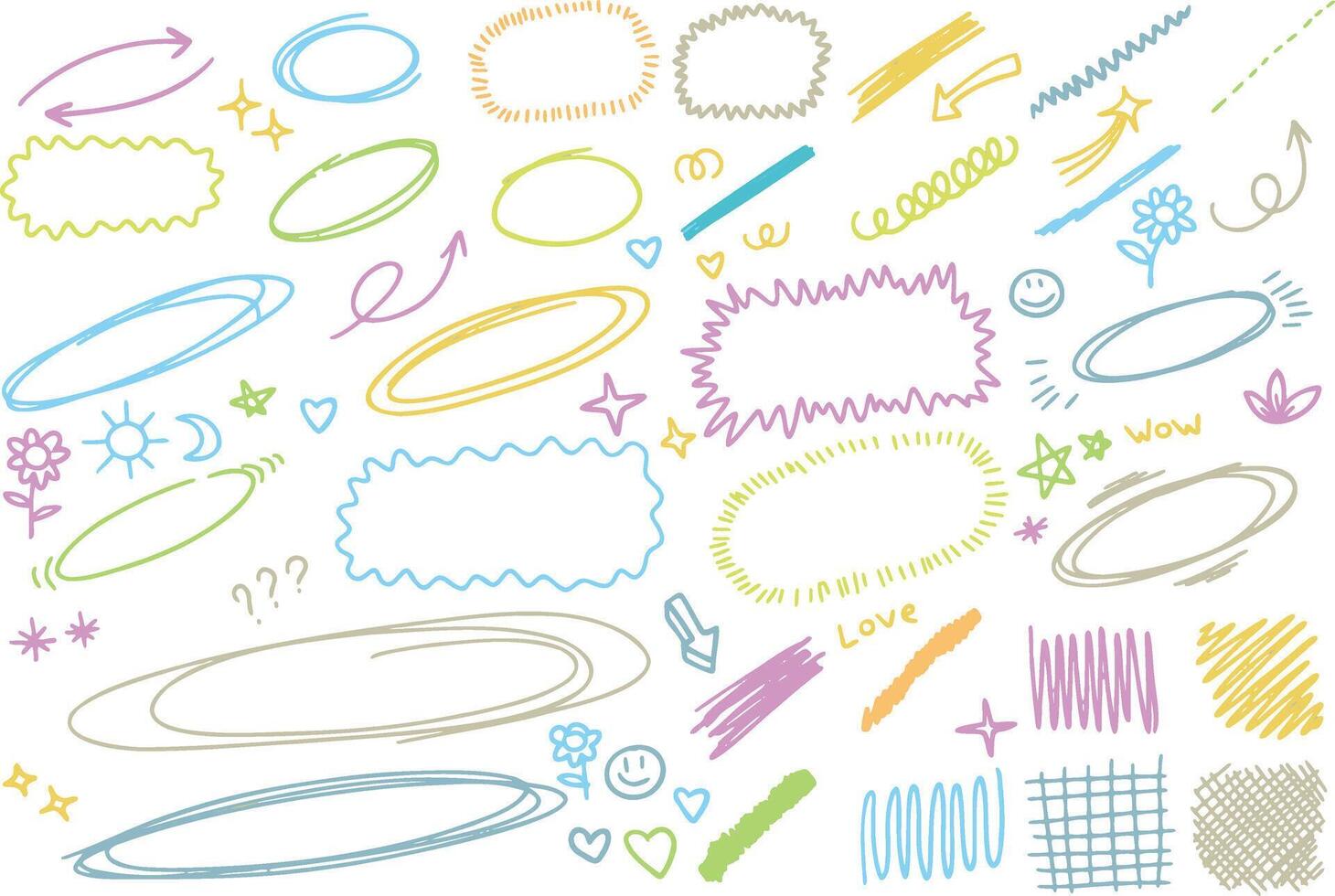 Line marker doodle. Arrow and circle simple scribble sketch. Sketchy brush sign. Handwritten abstract drawing vector