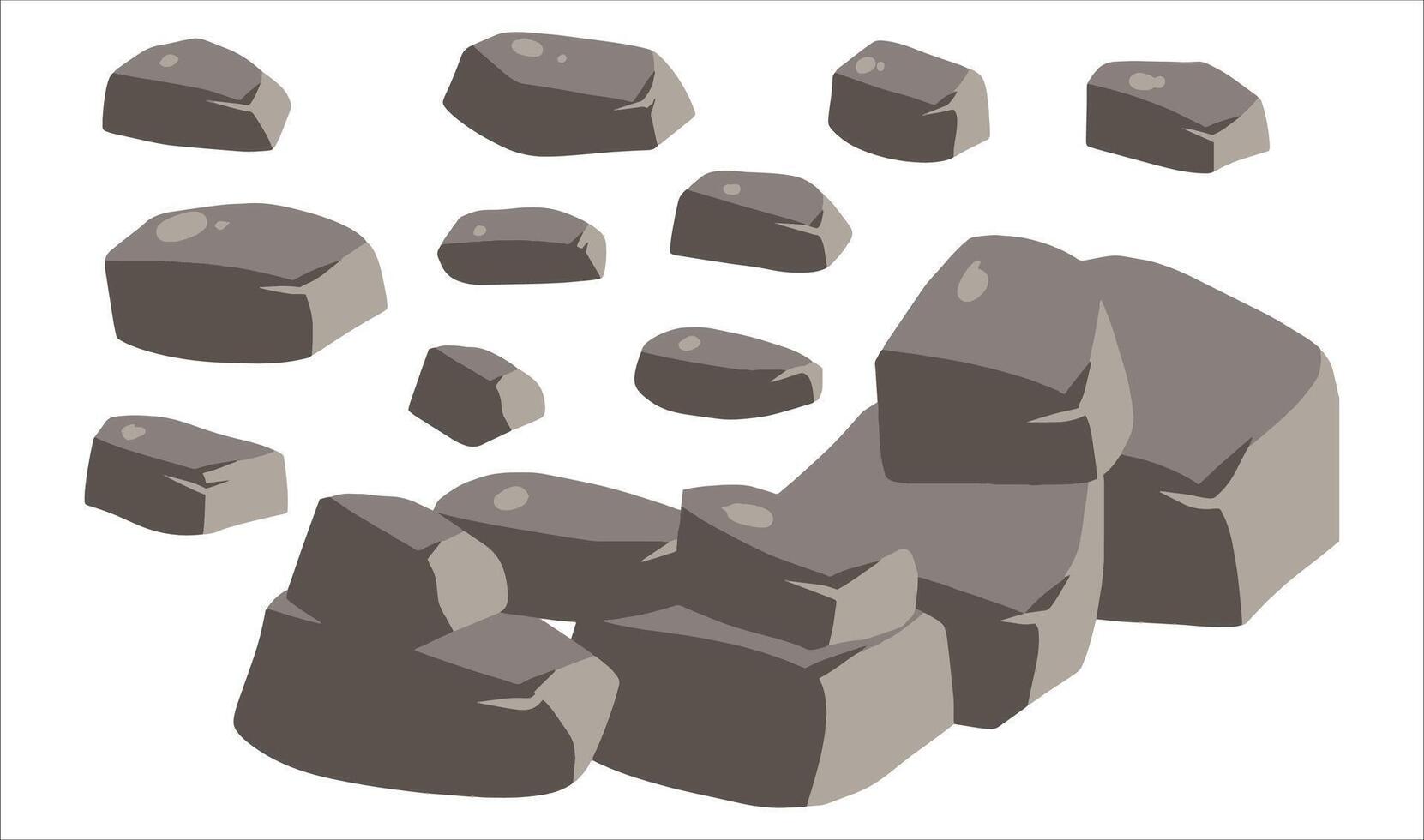 Stone boulder. Granite debris and grey cobble. Pile of rubble rock block. Natural solid cracked mineral. Big mountain geology material. Heap of gravel vector