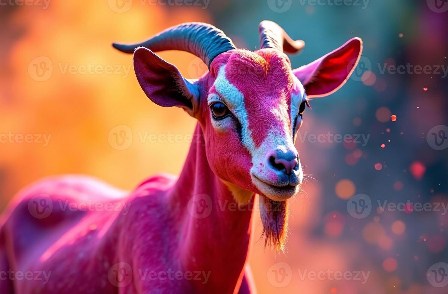Animal goat sprayed colorful colors holi juicy Indian spring festival photo