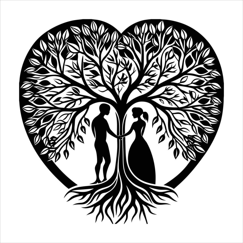 Romantic Couple Under Heart Shaped Tree vector