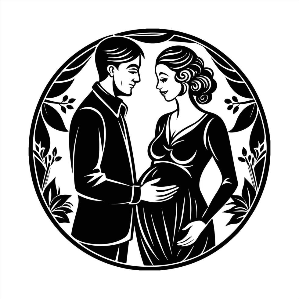 lady with husband silhouette vector