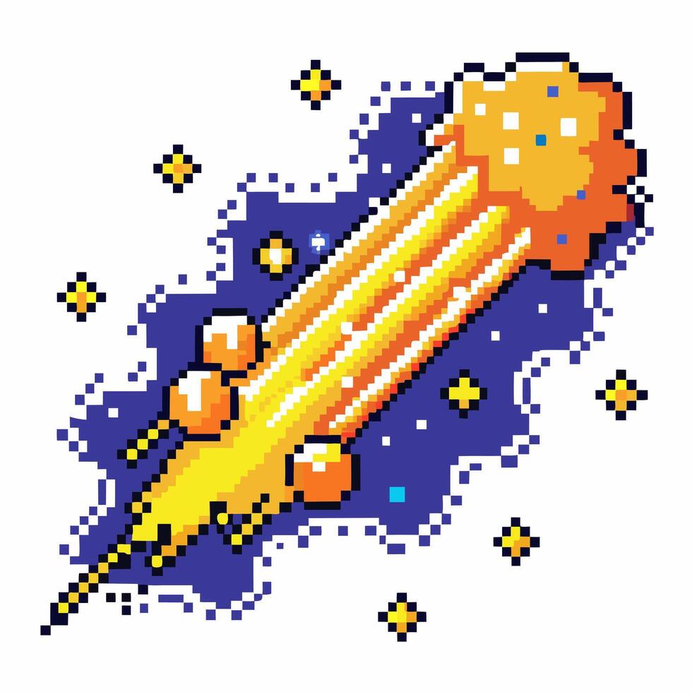 Colorful Pixel Art Meteor Shooting Through a Starry Night Sky vector