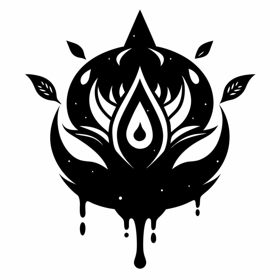 Abstract Lotus Intricate Black and White Design with Dripping Effect vector