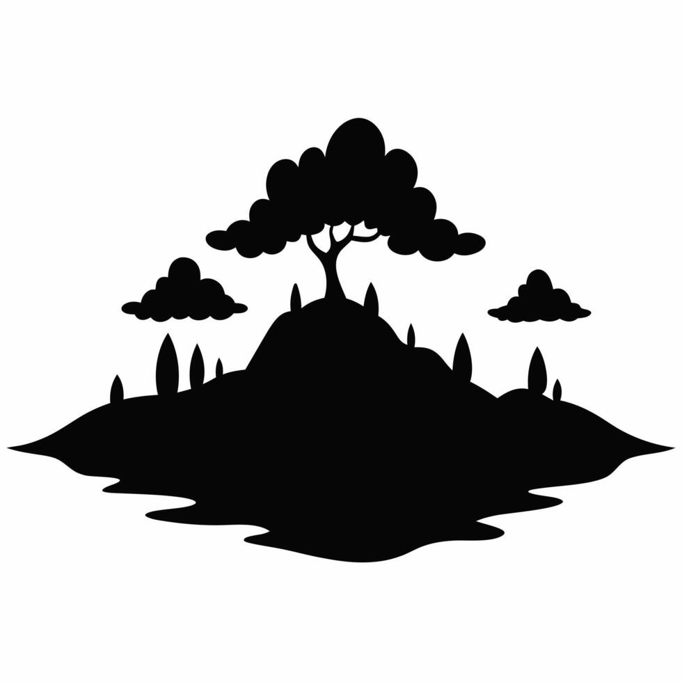 Serene Silhouette of a Tree on a Hill at Sunset with Cloudy Sky Reflections vector