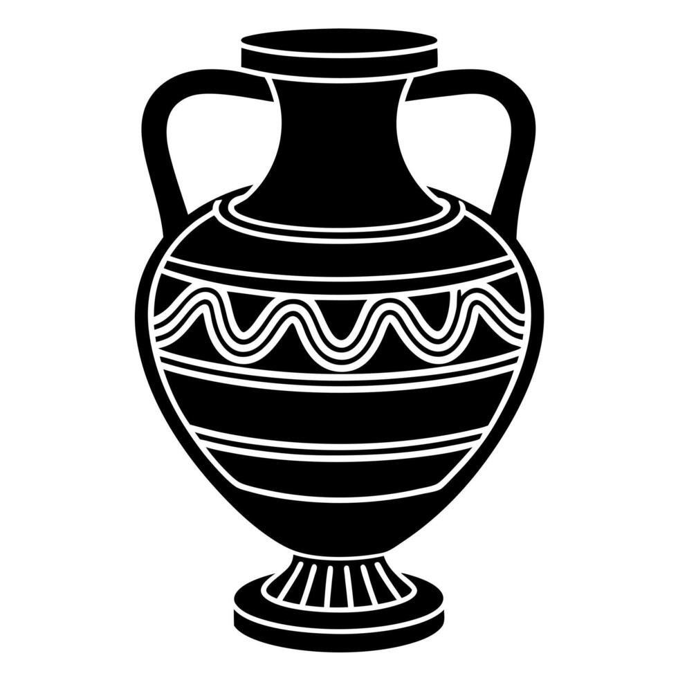 Silhouette of Ancient Greek Amphora with Patterned Design vector
