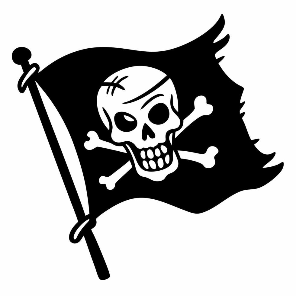 Pirate Flag Illustration with Skull and Crossbones Symbol on Black Background vector