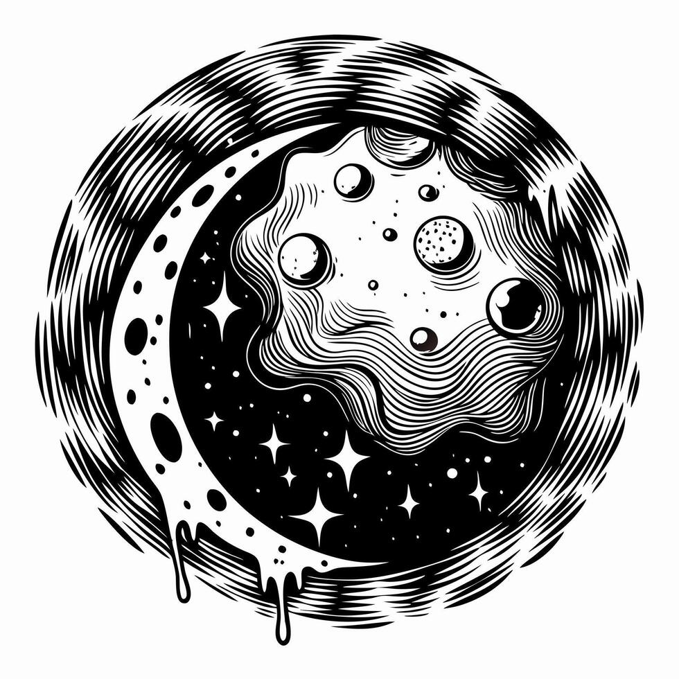 Celestial Art Intricate Moon and Planetary Cosmos in Black and White vector