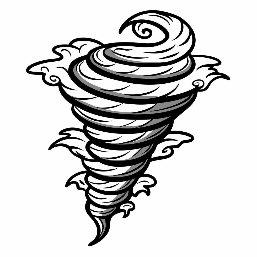Dynamic Black and White Tornado Illustration with Swirling Clouds Nature's Power in Monochrome Art vector