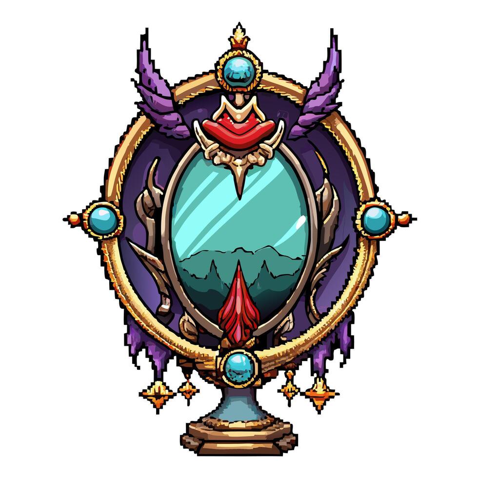 Fantasy Ornate Mirror with Gemstones and Mythical Design Elements vector