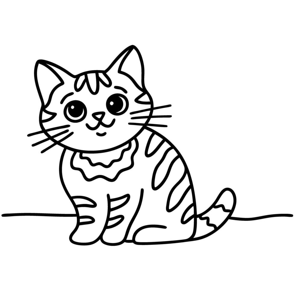adorable kitten outline cute cat illustration simple black and white pet drawing, playful feline art vector