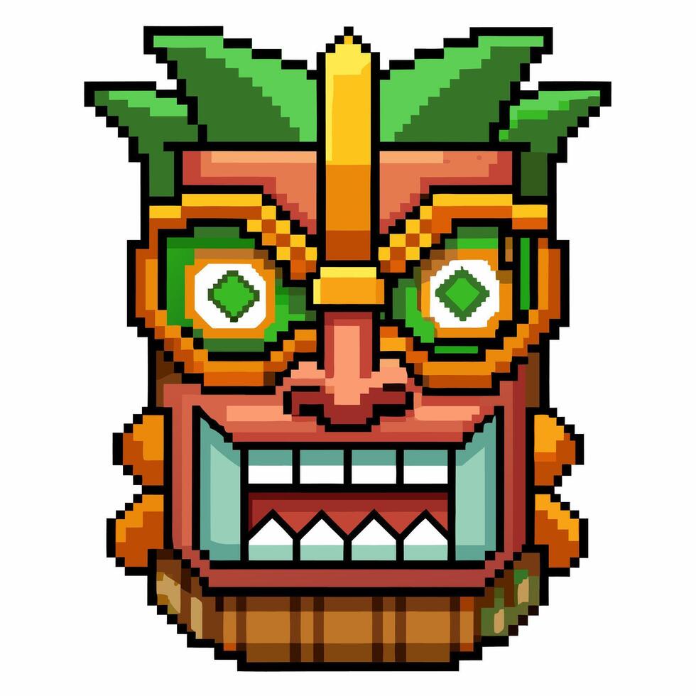 Pixel Art Mask with Colorful Geometric Patterns and Tribal Design Elements vector