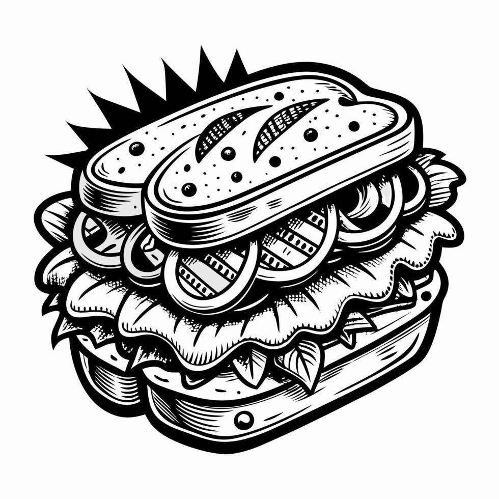 A sandwich with lettuce and tomatoes on it vector