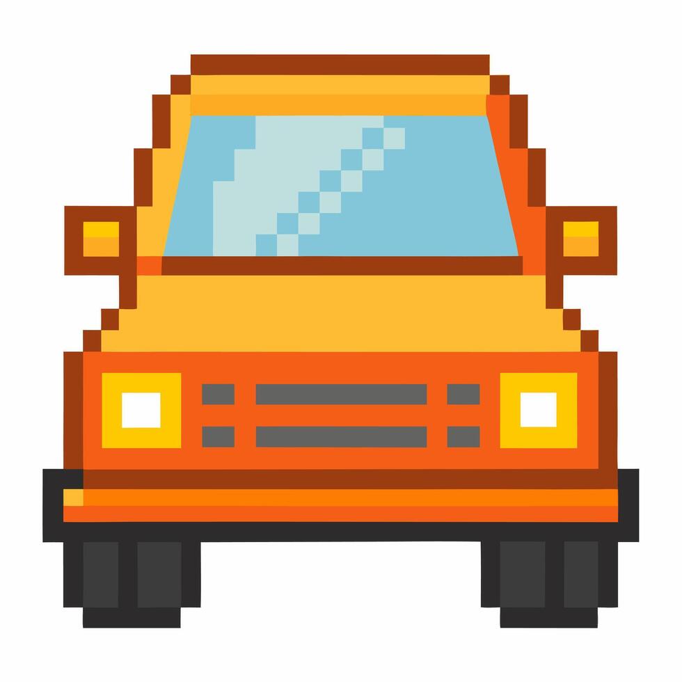 Retro Pixel Art Yellow Car Icon for Games and Digital Graphics vector