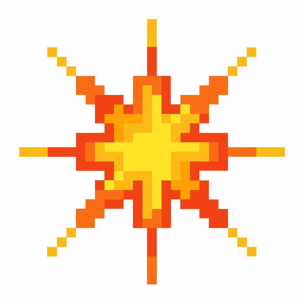 Pixel Art Retro Explosion Icon Vibrant Yellow and Orange Starburst Symbol vector