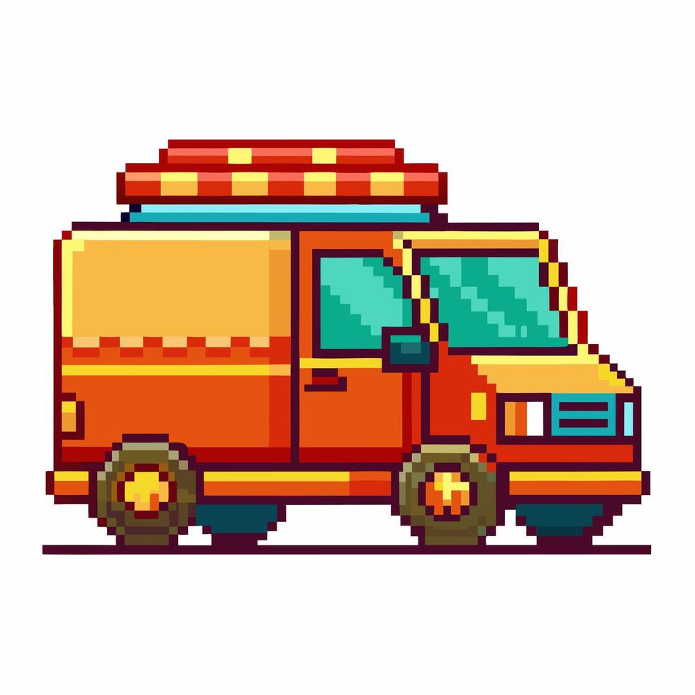 Colorful Pixel Art Van Illustration with Retro Gaming Style for Game Graphics vector