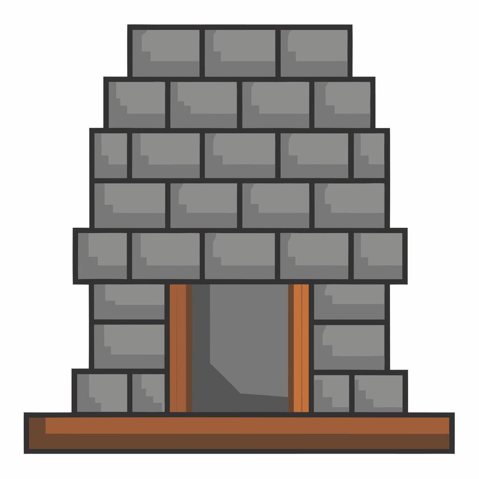 Stone Fireplace Illustration with Wooden Mantel for Home Interior Design Concepts vector