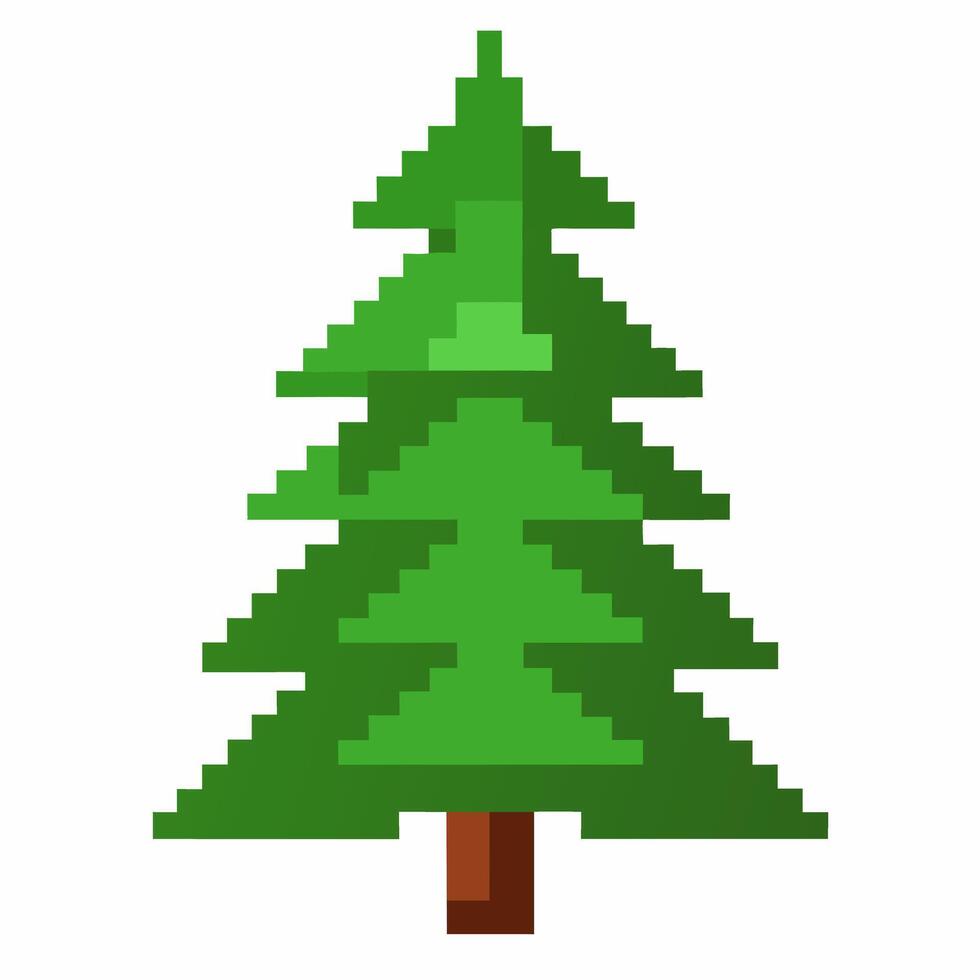 Pixel Art Evergreen Tree Isolated on White Background Retro Gaming Style Graphic vector