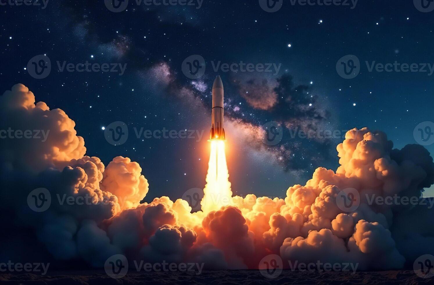 The launch of spacecraft, cosmos mission in an open galaxy dark photo