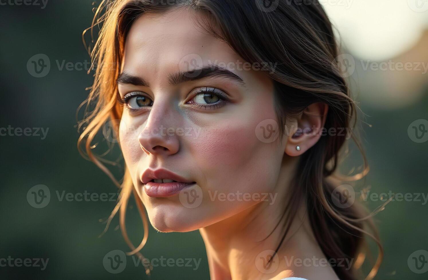 Large portrait of nice young smiling beautiful woman, female image photo