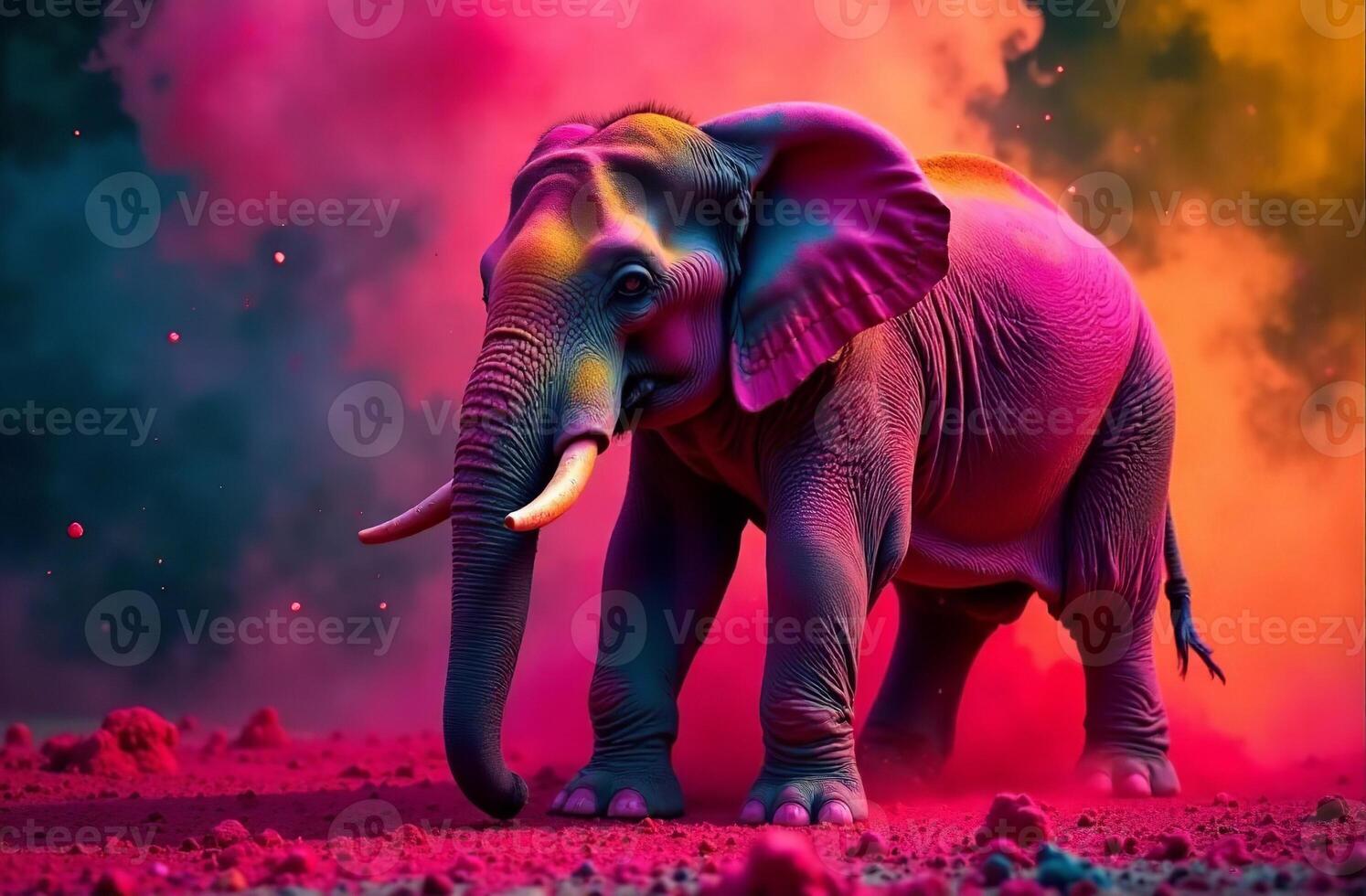 Animal elephant sprayed colorful color holi Indian spring bright festival photo