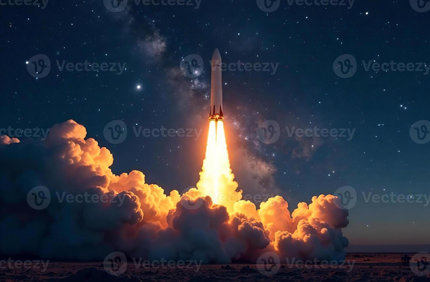 The launch of spacecraft, deep cosmos mission in an open galaxy photo