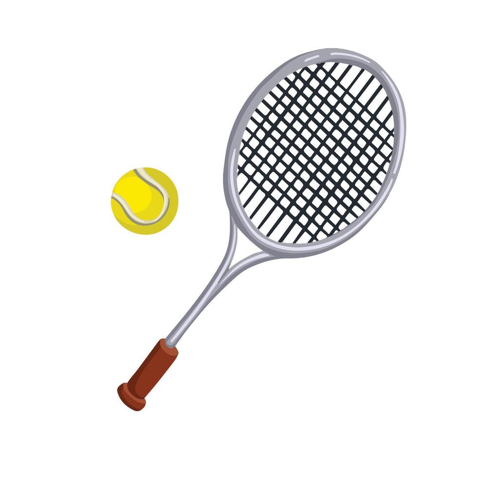 color sport symbol tennis racket and ball, hand drawn illustration vector