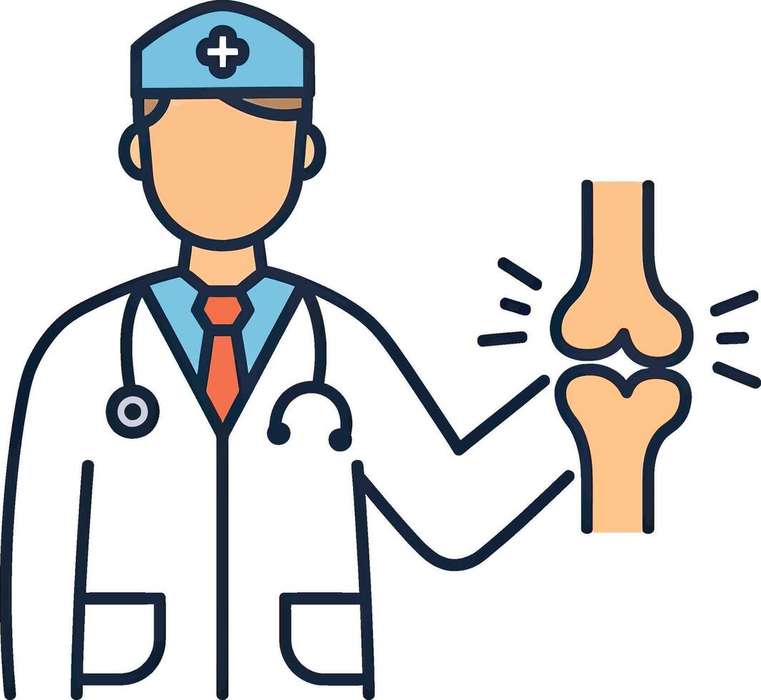 An orthopedic doctor with bone symbol and cross sign on his cap vector
