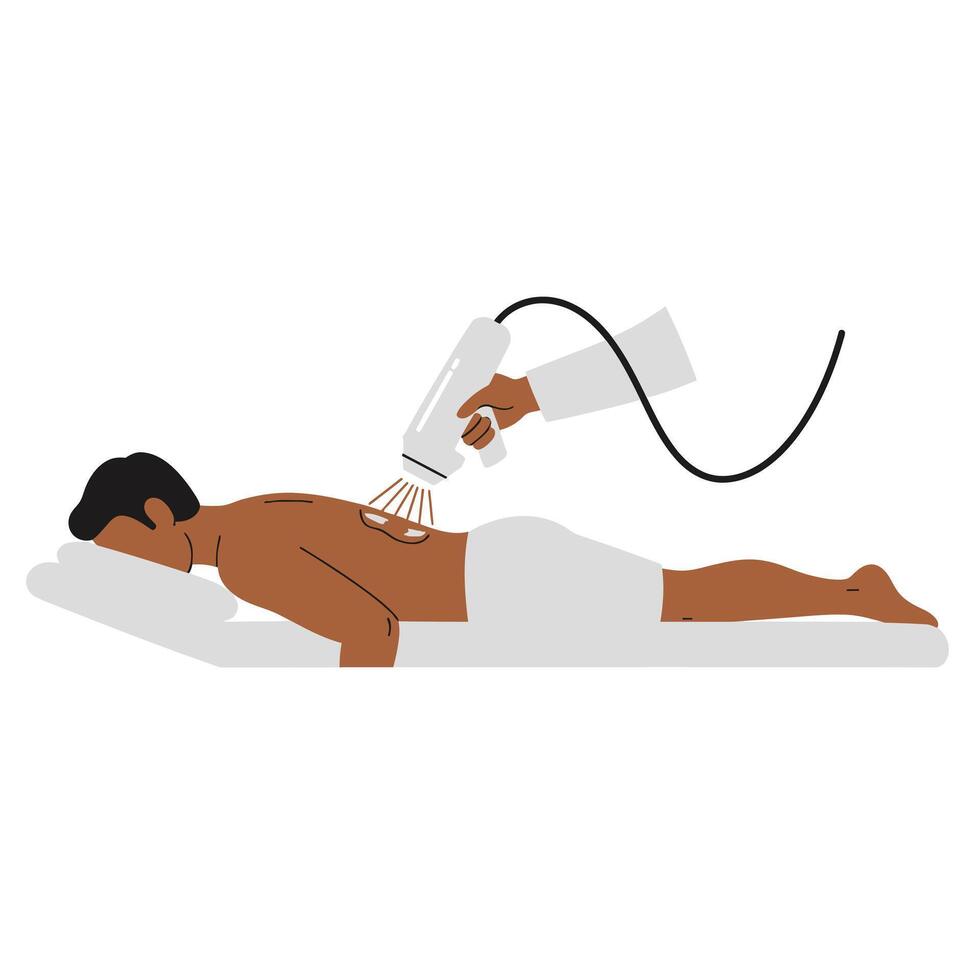 Diverse Race Male Receiving Laser Hair Removal Treatment on His Back vector