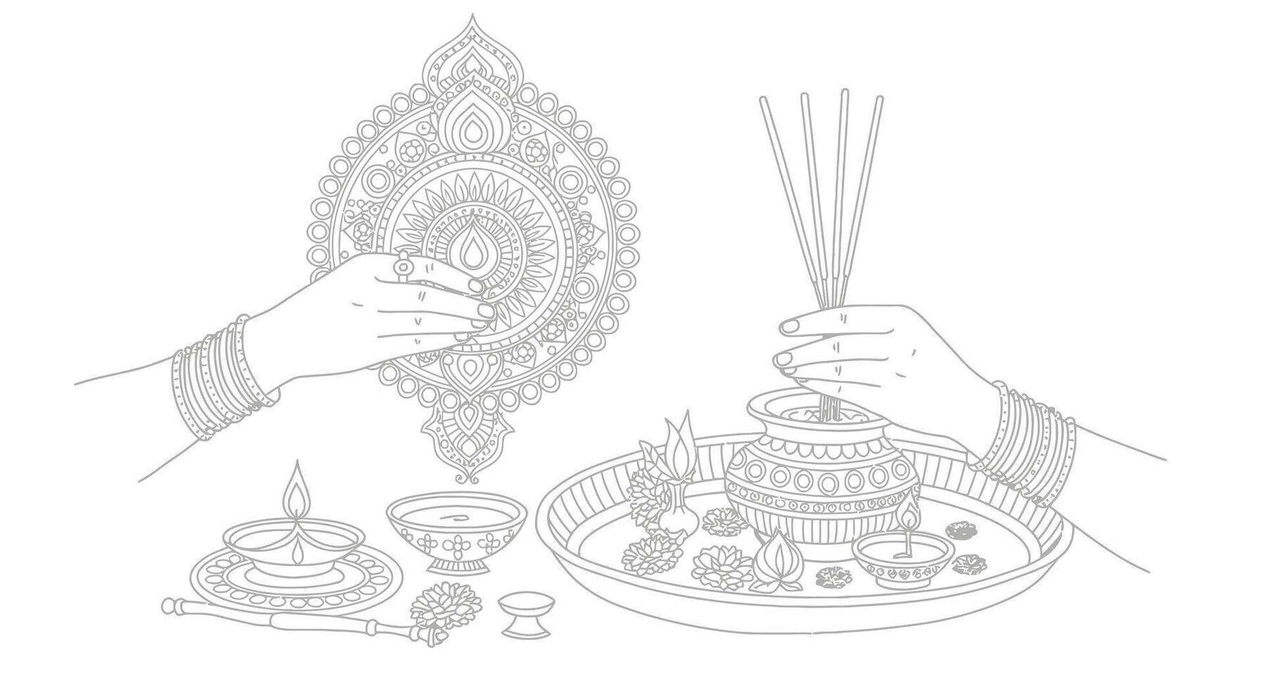 A drawing of a person holding a candle and a bowl vector