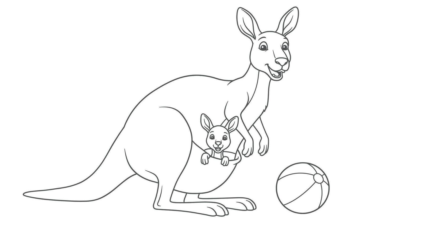 A kangaroo and her baby are coloring pages vector