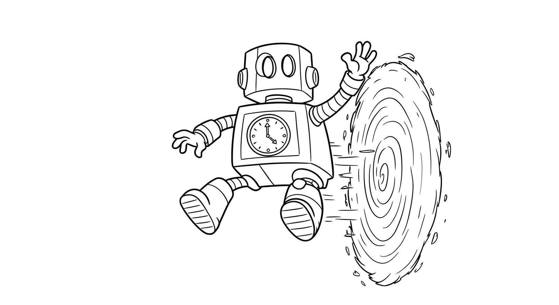 A robot is jumping on a spinning wheel vector