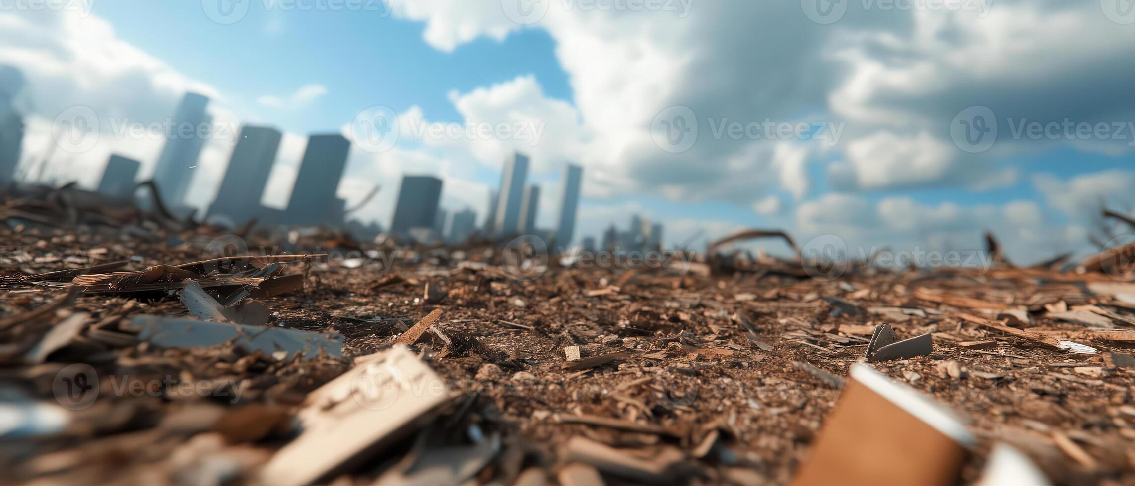 In the aftermath of a devastating tornado, damaged skyscrapers and scattered debris serve as a grim reminder of the destruction that unfolded. photo