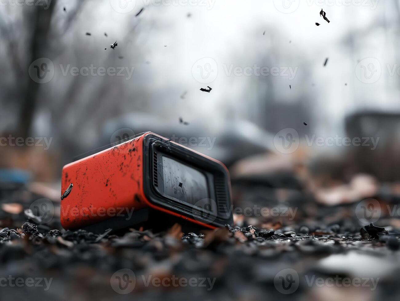 Emergency broadcast on a radio warning about a tornado touchdown, old-fashioned radio with static interference photo