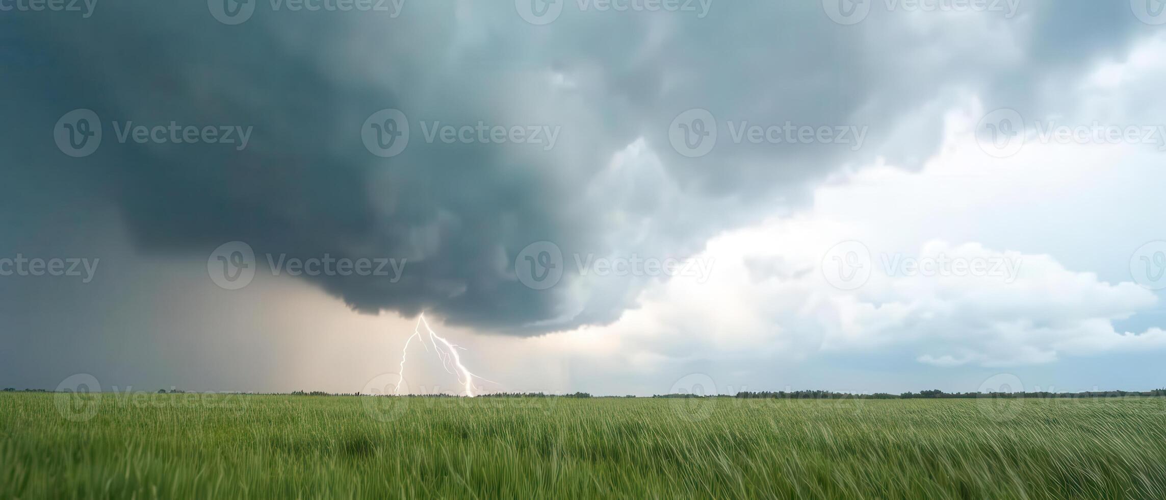 A large storm is seen over a field photo