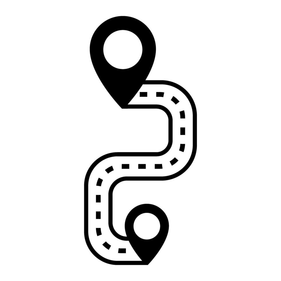 road with pin location icon illustration design graphic flat style black and white vector