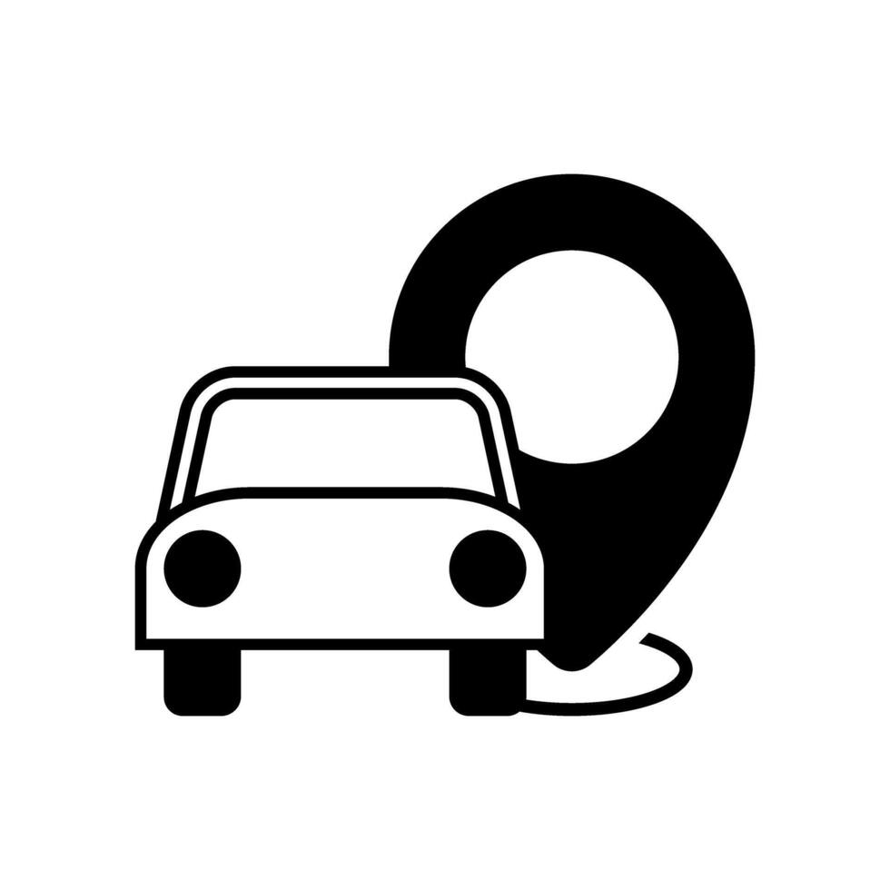 car with location pin icon over white background, line style, illustration vector