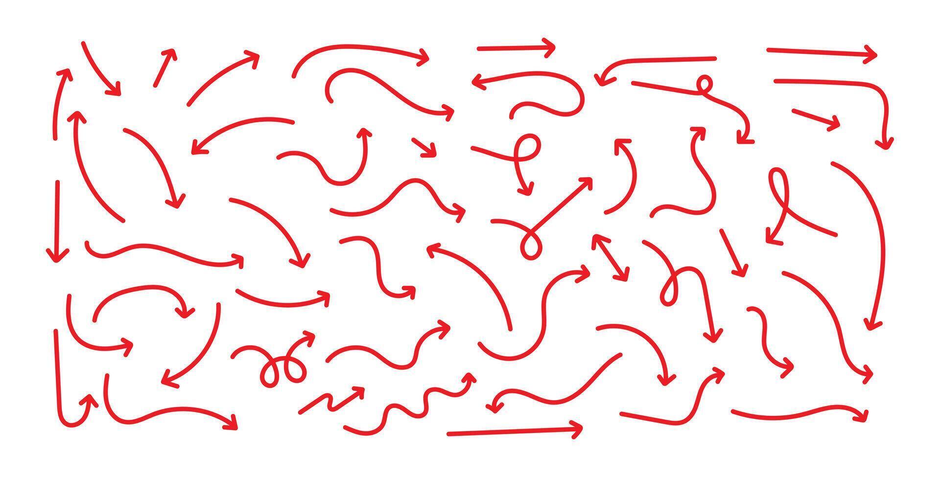 Hand drawn arrow set. Thin line arrows vector