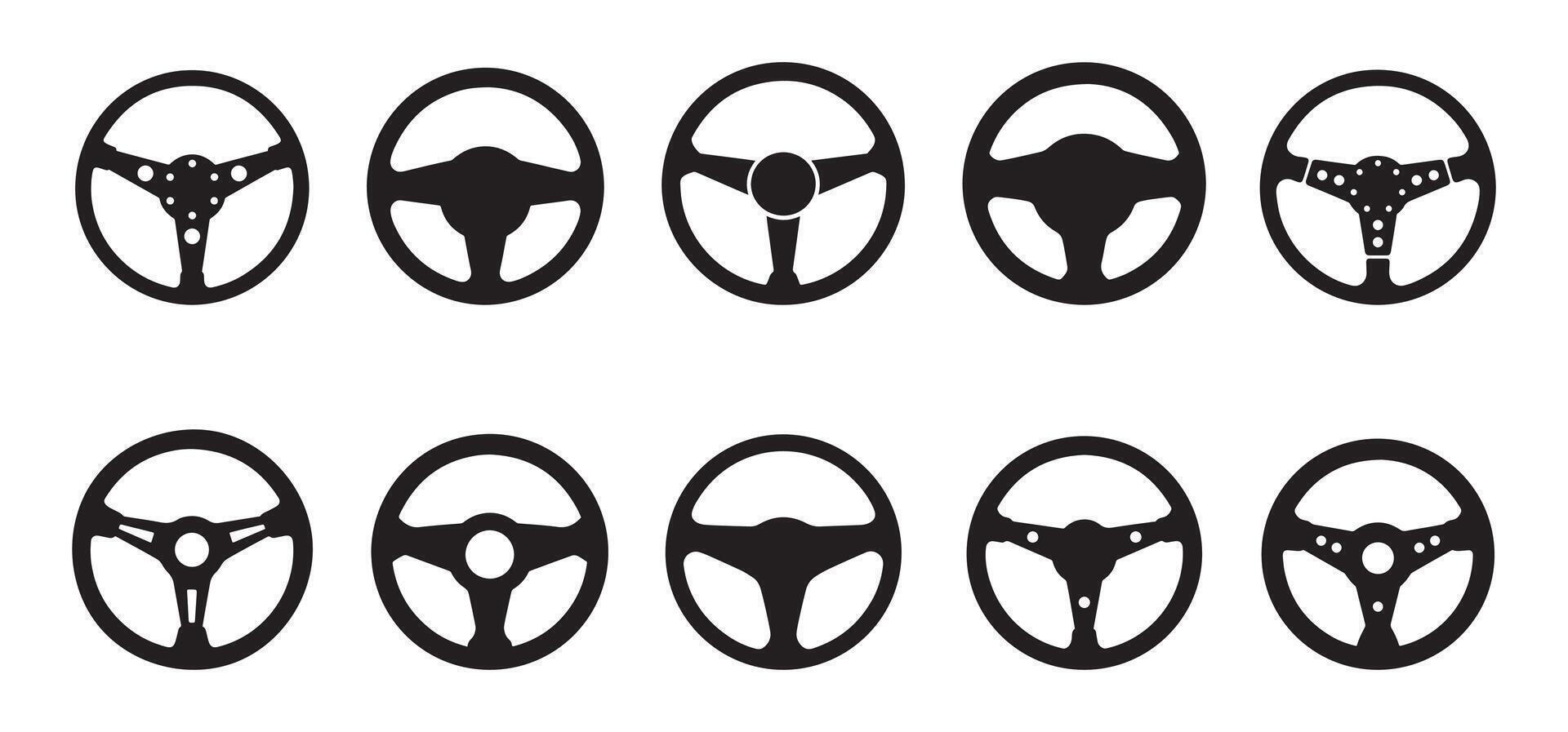 Car steering wheel icon set. Automobile steering wheel symbol. Vehicle control icon. Steer sign. Driving symbol. illustration vector