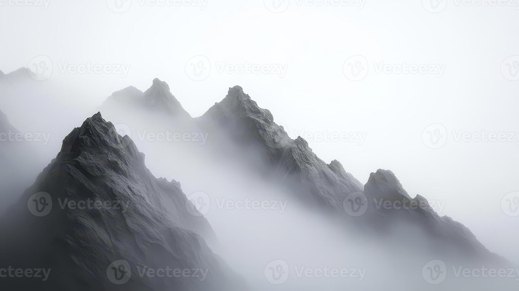 Monochrome mountain silhouette against a deep foggy sky, soft light, mysterious aura. photo