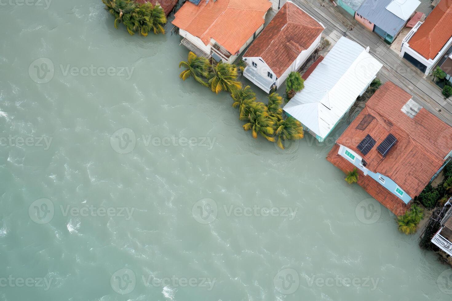 An aerial view of houses in a flooded area photo