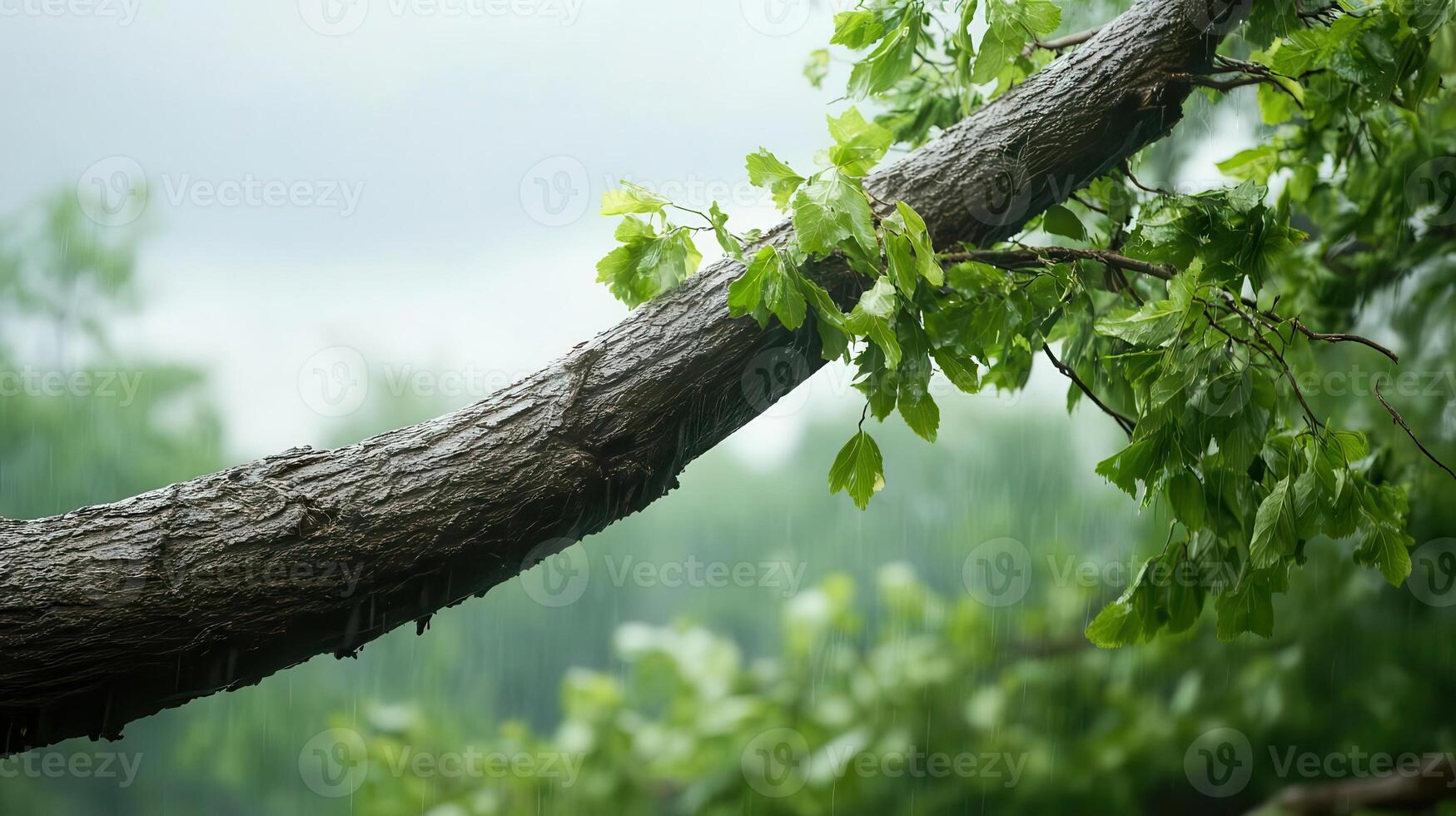 A tree branch is shown with green leaves photo