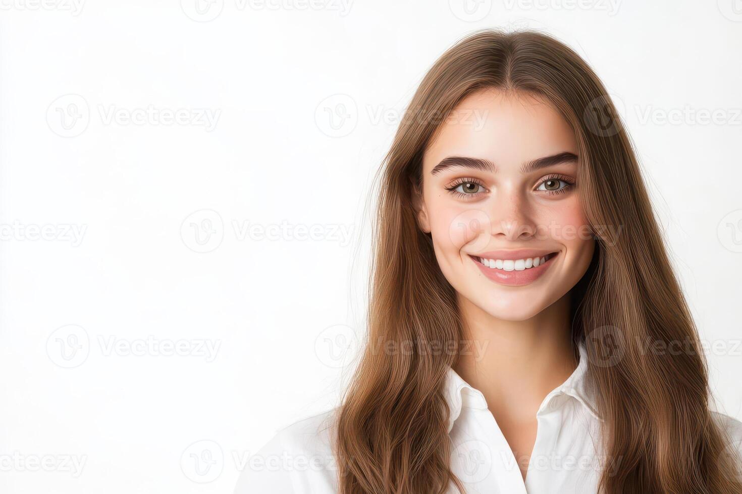 Woman presenting a new startup idea, business innovation, isolated on white background photo