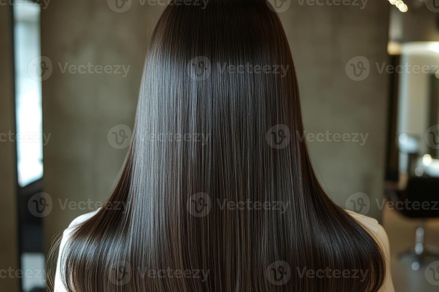 Long Smooth Shiny Black Hair in a Salon photo