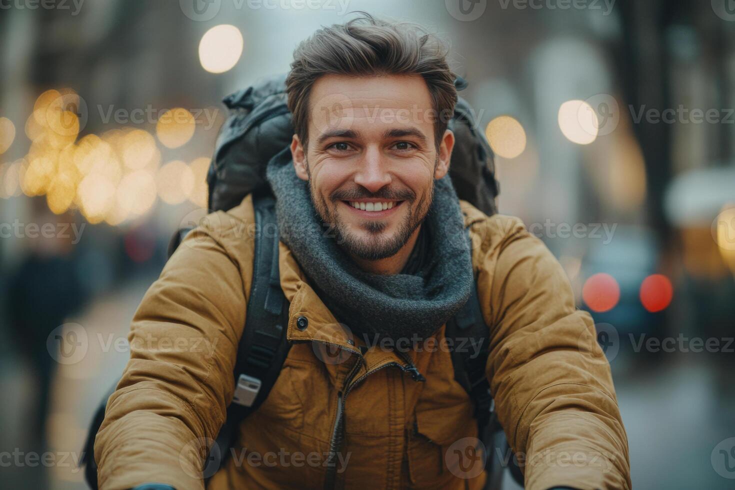 Smiling Man Riding Bicycle photo