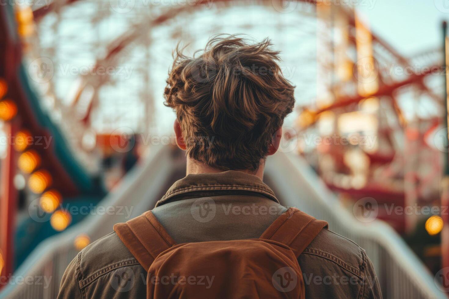 Young Man Seen from Behind at Amusement Park photo
