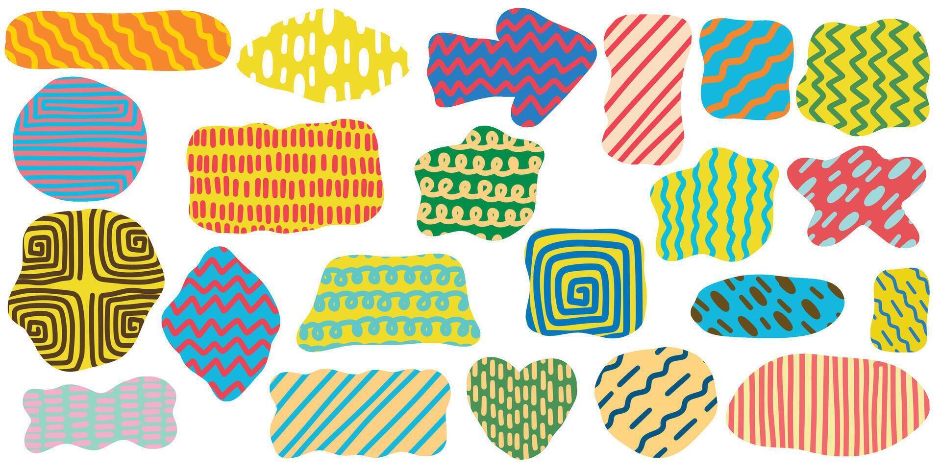 Bright playful stickers cut shapes with textures set vector