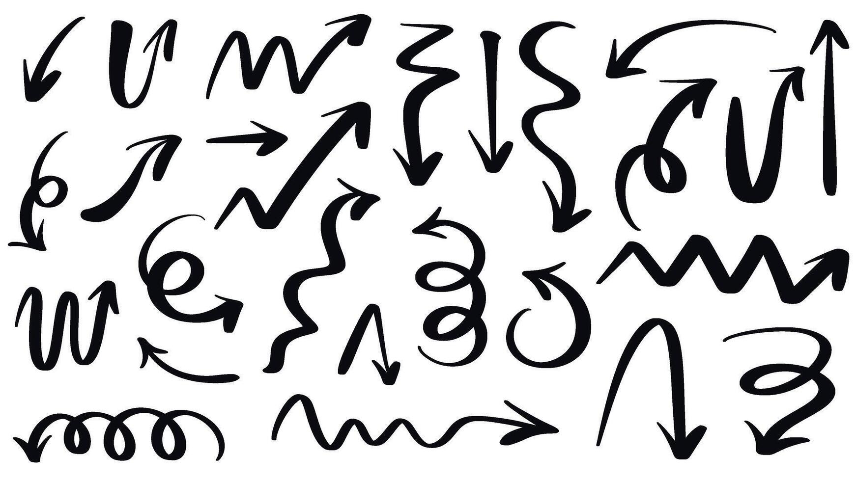 Universal arrows in doodle style set vector