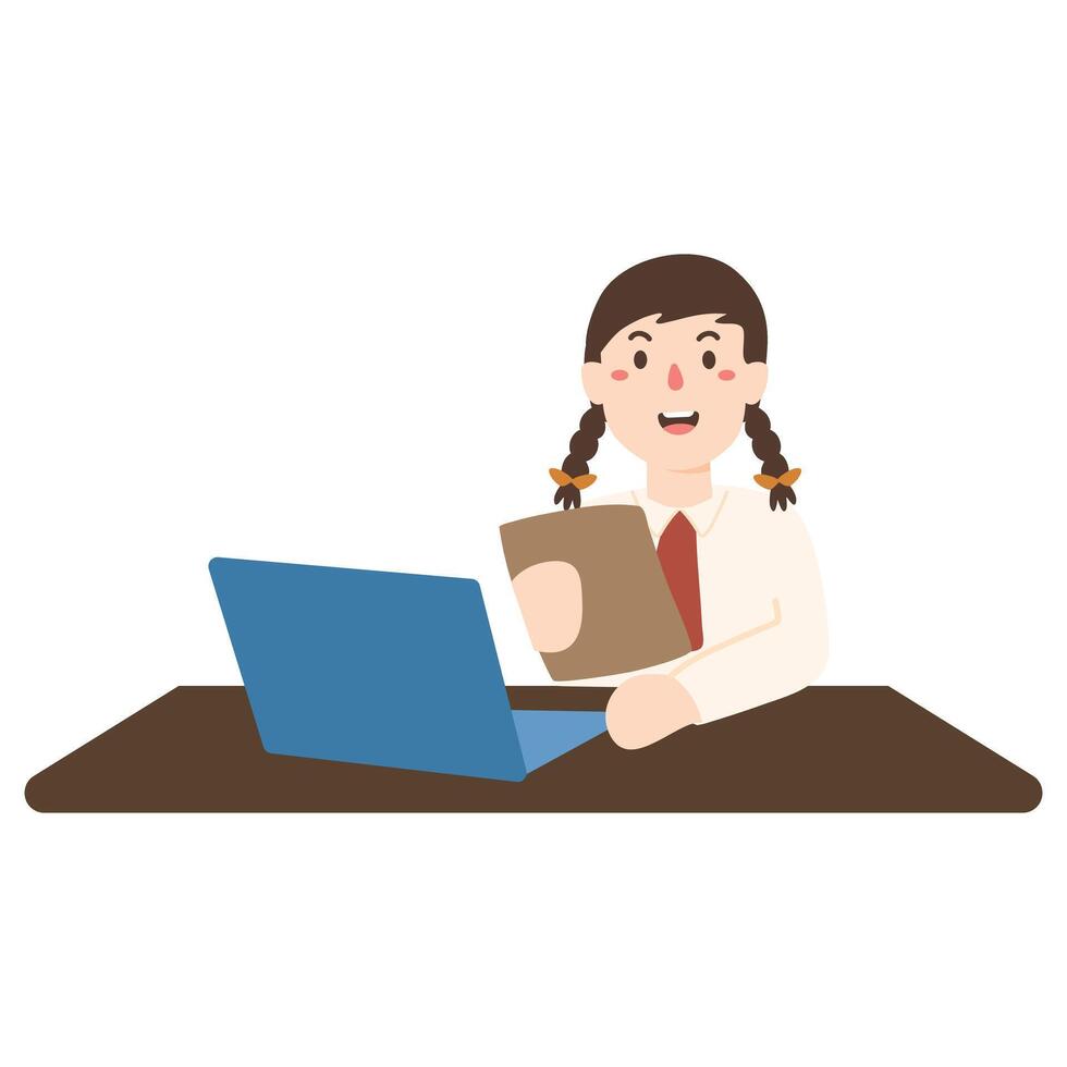 Female student using a computer vector