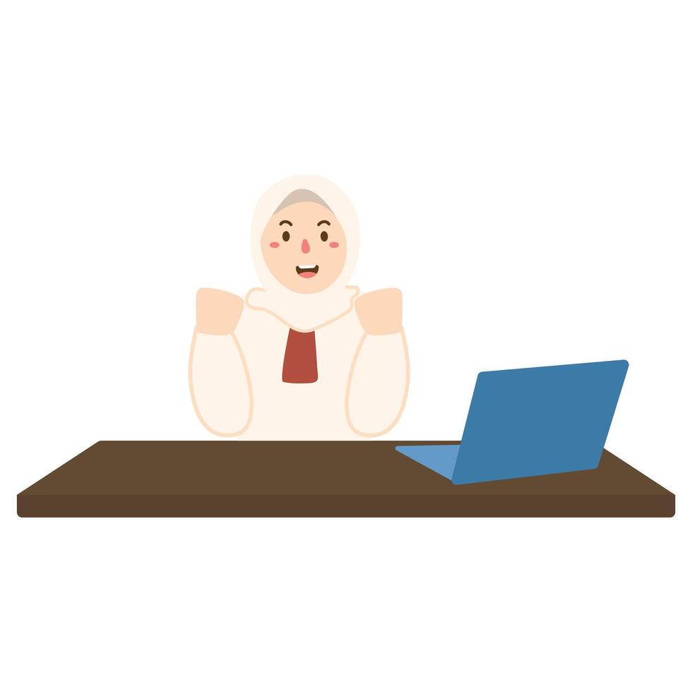 Indonesian Student Use Laptop illustration vector